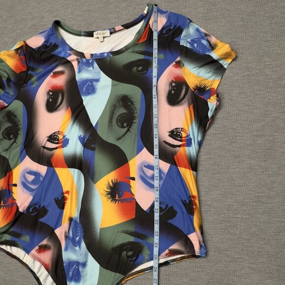 Urban Rose Womens Multicolor Graphic Print Bodysuit Short Sleeve Size 3X NWT - Picture 9 of 11
